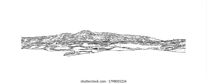 Building view with landmark of Alicante is a port city on Spain’s southeastern Costa Blanca, and the capital of the Alicante province. Hand drawn sketch illustration in vector.