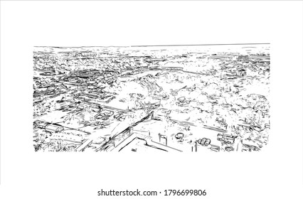 Building view with landmark of Allentown is a city in eastern Pennsylvania. Hand drawn sketch illustration in vector.