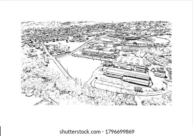 Building view with landmark of Allentown is a city in eastern Pennsylvania. Hand drawn sketch illustration in vector.