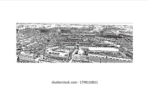 Building view with landmark of Alphen aan den Rijn is a city and municipality in the western Netherlands. Hand drawn sketch illustration in vector.