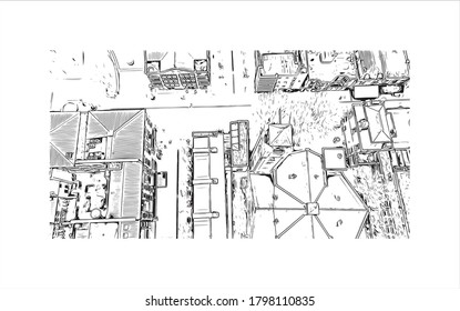 Building view with landmark of Alphen aan den Rijn is a city and municipality in the western Netherlands. Hand drawn sketch illustration in vector.