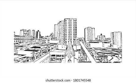 Building view with landmark of Americana is a municipality located in the Brazilian state of São Paulo. Hand drawn sketch illustration vector.