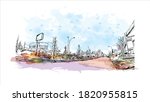 Building view with landmark of Anchorage is the largest city in 
United States. Watercolor splash with hand drawn sketch illustration in vector.