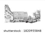 Building view with landmark of Anchorage is the largest city in 
United States. Hand drawn sketch illustration in vector.