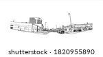 Building view with landmark of Anchorage is the largest city in 
United States. Hand drawn sketch illustration in vector.
