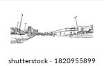 Building view with landmark of Anchorage is the largest city in 
United States. Hand drawn sketch illustration in vector.