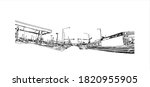 Building view with landmark of Anchorage is the largest city in 
United States. Hand drawn sketch illustration in vector.