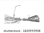 Building view with landmark of Anchorage is the largest city in 
United States. Hand drawn sketch illustration in vector.