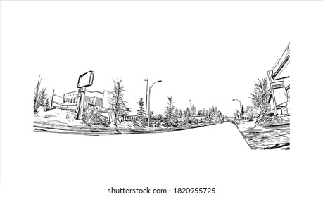 Building view with landmark of Anchorage is the largest city in 
United States. Hand drawn sketch illustration in vector.