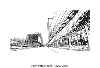 Building view with landmark of Anchorage is the largest city in 
United States. Hand drawn sketch illustration in vector.