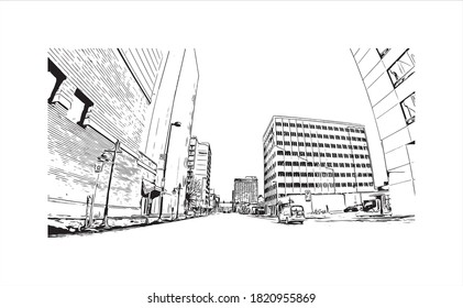 Building view with landmark of Anchorage is the largest city in 
United States. Hand drawn sketch illustration in vector.