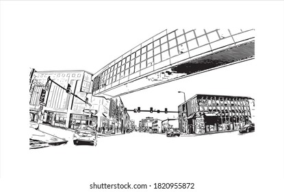 Building view with landmark of Anchorage is the largest city in 
United States. Hand drawn sketch illustration in vector.