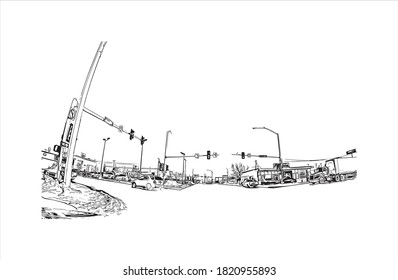 Building view with landmark of Anchorage is the largest city in 
United States. Hand drawn sketch illustration in vector.