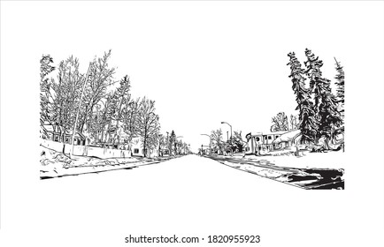 Building view with landmark of Anchorage is the largest city in 
United States. Hand drawn sketch illustration in vector.