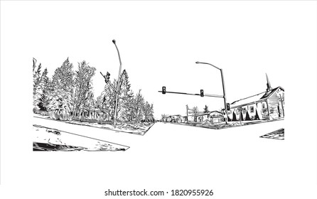 Building view with landmark of Anchorage is the largest city in 
United States. Hand drawn sketch illustration in vector.