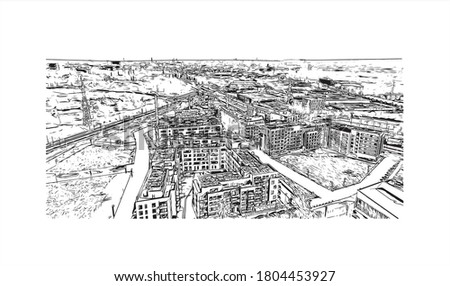 Building view with landmark of Anderlecht is one of the 19 municipalities of the Brussels-Capital Region, Belgium. Hand drawn sketch illustration in vector.