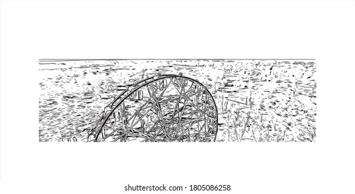 Building view with landmark of Angarsk is a city and the administrative center of Angarsky District of Irkutsk Oblast, Russia. Hand drawn sketch illustration in vector.