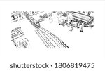 Building view with landmark of Angers is a city in western France beside the Maine river at the edge of the Loire Valley. Hand drawn sketch illustration in vector.