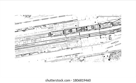 Building view with landmark of Angers is a city in western France beside the Maine river at the edge of the Loire Valley. Hand drawn sketch illustration in vector.