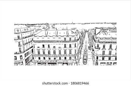 Building view with landmark of Angers is a city in western France beside the Maine river at the edge of the Loire Valley. Hand drawn sketch illustration in vector.