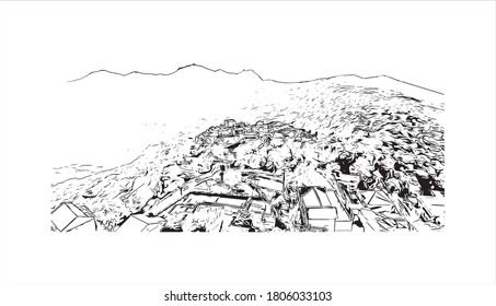 Building view with landmark of Annaba is a port city in northeast Algeria. Hand drawn sketch illustration in vector.
