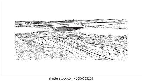 Building view with landmark of Annaba is a port city in northeast Algeria. Hand drawn sketch illustration in vector.