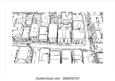 Building view with landmark of Ansan is a city in Gyeonggi Province, South Korea. Hand drawn sketch illustration in vector.
