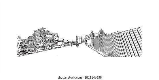 Building view with landmark of Antananarivo is the capital city of Madagascar, in the island’s Central Highlands. Hand drawn sketch illustration in vector.