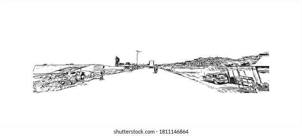 Building view with landmark of Antananarivo is the capital city of Madagascar, in the island’s Central Highlands. Hand drawn sketch illustration in vector.