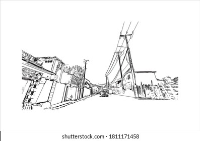 Building view with landmark of Antananarivo is the capital city of Madagascar, in the island’s Central Highlands. Hand drawn sketch illustration in vector.