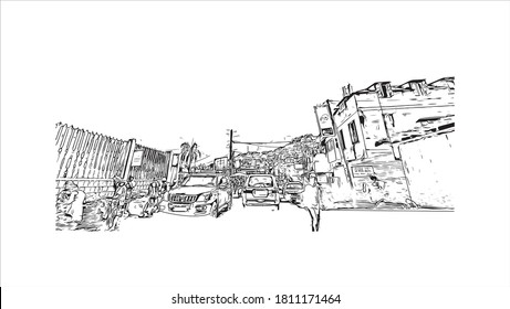 Building view with landmark of Antananarivo is the capital city of Madagascar, in the island’s Central Highlands. Hand drawn sketch illustration in vector.