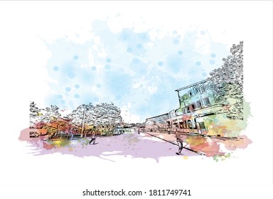 Building view with landmark of Antananarivo is the capital city of Madagascar, in the island’s Central Highlands. Watercolor splash with hand drawn sketch illustration in vector.