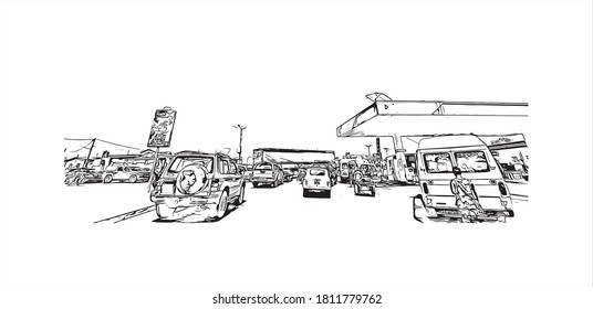 Building view with landmark of Antananarivo is the capital city of Madagascar, in the island’s Central Highlands. Hand drawn sketch illustration in vector.