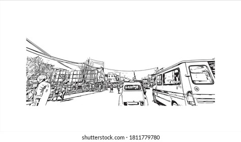 Building view with landmark of Antananarivo is the capital city of Madagascar, in the island’s Central Highlands. Hand drawn sketch illustration in vector.