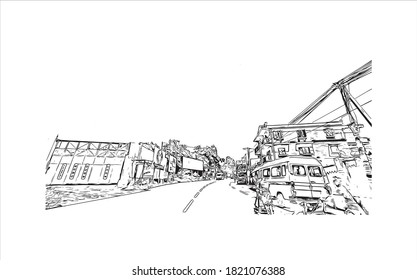 Building view with landmark of Antananarivo is the capital city of Madagascar. Hand drawn sketch illustration in vector.