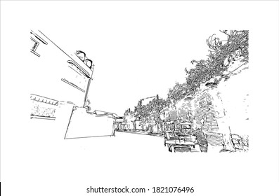 Building view with landmark of Antananarivo is the capital city of Madagascar. Hand drawn sketch illustration in vector.