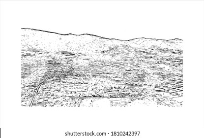Building view with landmark of Antsirabe is the capital city of the Vakinankaratra region, in the central highlands of Madagascar. Hand drawn sketch illustration in vector.