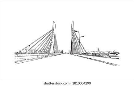 Building view with landmark of Anyang is a prefecture-level city in Henan province, China.Hand drawn sketch  illustration in vector.