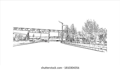 Building view with landmark of Anyang is a prefecture-level city in Henan province, China.Hand drawn sketch  illustration in vector.
