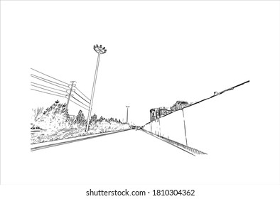 Building view with landmark of Anyang is a prefecture-level city in Henan province, China.Hand drawn sketch  illustration in vector.