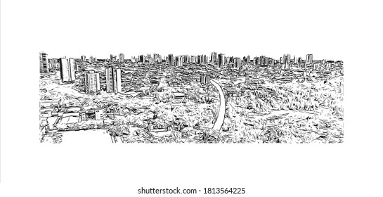 Building view with landmark of Aracatuba is a city located in the northwest of Sao Paulo state, Brazil. Hand drawn sketch illustration in vector.