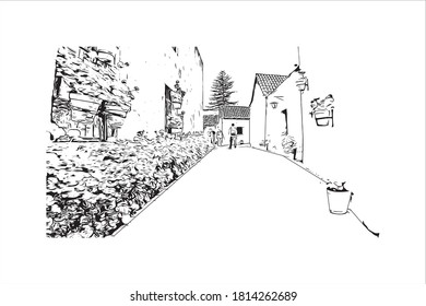 Building view with landmark of Arequipa is the colonial-era capital of Peru’s Arequipa Region. Hand drawn sketch illustration in vector.