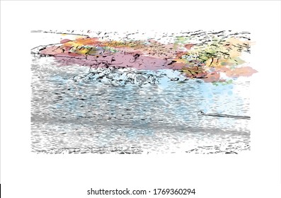 Building view with landmark of Arizona City is a census-designated place  in southwestern Pinal County, Arizona, in the United States. Watercolor splash with hand drown sketch illustration in vector.