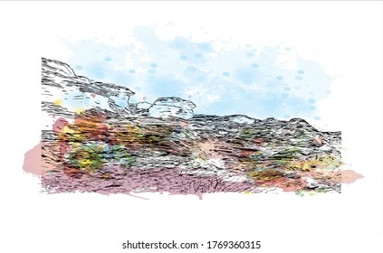 Building view with landmark of Arizona City is a census-designated place  in southwestern Pinal County, Arizona, in the United States. Watercolor splash with hand drown sketch illustration in vector.
