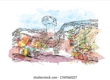 Building view with landmark of Arizona City is a census-designated place  in southwestern Pinal County, Arizona, in the United States. Watercolor splash with hand drown sketch illustration in vector.