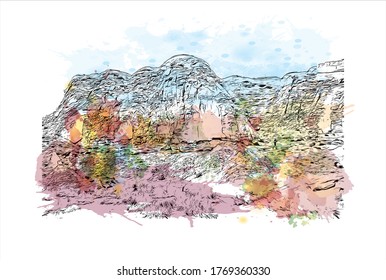 Building view with landmark of Arizona City is a census-designated place  in southwestern Pinal County, Arizona, in the United States. Watercolor splash with hand drown sketch illustration in vector.