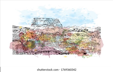 Building view with landmark of Arizona City is a census-designated place  in southwestern Pinal County, Arizona, in the United States. Watercolor splash with hand drown sketch illustration in vector.