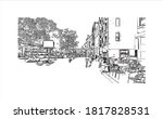 Building view with landmark of Arnhem is a city and municipality situated in the eastern part of the Netherlands. Hand drawn sketch illustration in vector.