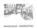 Building view with landmark of Arnhem is a city and municipality situated in the eastern part of the Netherlands. Hand drawn sketch illustration in vector.