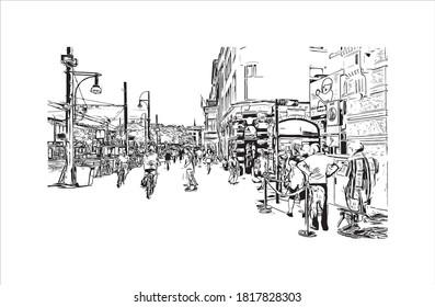 Building view with landmark of Arnhem is a city and municipality situated in the eastern part of the Netherlands. Hand drawn sketch illustration in vector.